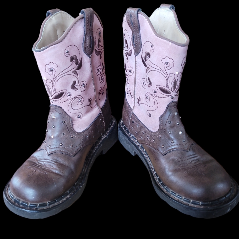 Little Girls Baby Pink Light-up Ropers Cowgirl Boots Sz 11